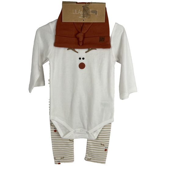 Lila Jack Toddler 3 Pc Set Knit Pants Hat Bodysuit 18-24 Months Reindeer Holiday - Picture 1 of 11
